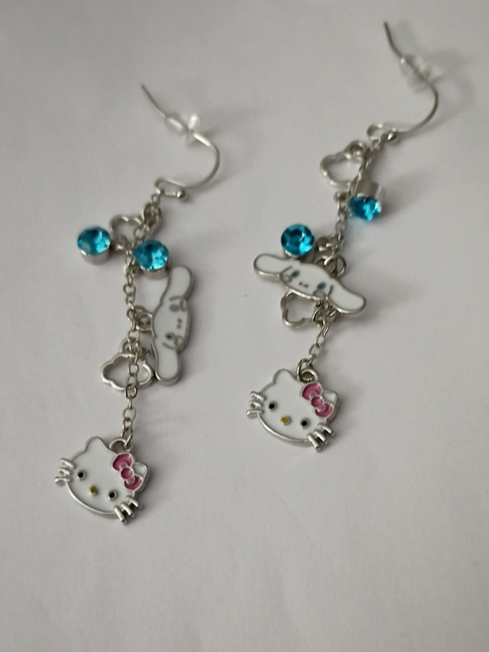 Hello Kitty-Inspired Blue Crystal Dangle Earrings for Women/Girls